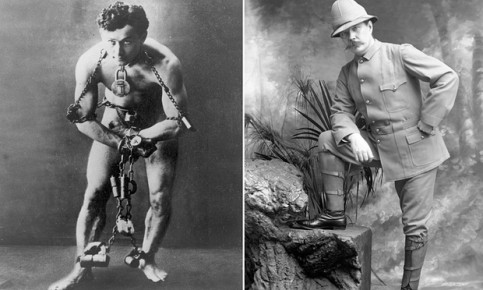 Harry Houdini in chains, circa 1899, Sir Arthur Conan Doyle in uniform, circa 1895. Photographs: AP/Getty 