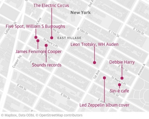 Some of the notable people and places of St Marks Place that Calhoun writes about in her book.
