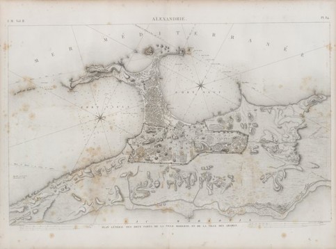 Drawings of the two ports of Alexandria. When planning the city, future roads and houses were marked with barley flour in a life-sized blueprint. Illustration: NYPL
