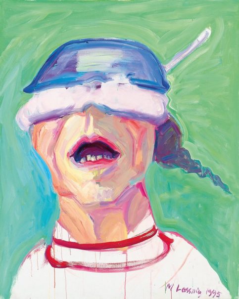 ‘Painter and painting are inseparable’: Self-Portrait With Saucepan, 1995 by Maria Lassnig. Photograph: © Maria Lassnig Foundation