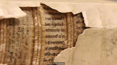 Historian Erik Kwakkel discovered “hidden libraries” within Medieval book bindings (Credit: Erik Kwakkel)