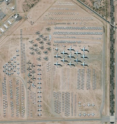 The largest aircraft storage and preservation facility in the world is located at Davis-Monthan Air Force Base in Tucson, Arizona, USA. The boneyard—run by the 309th Aerospace Maintenance and Regeneration Group—contains more than 4,400 retired American military and government aircrafts.